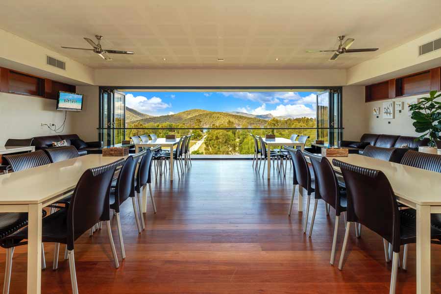 View cafe function room overlooking hinze dam in the background