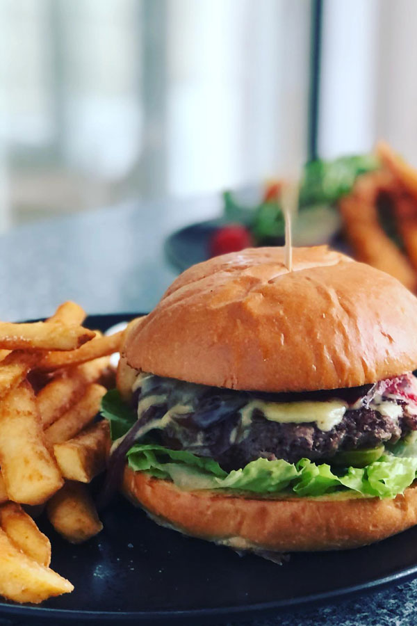 Hamburger and chips - a classic Lunching dining options at View cafe