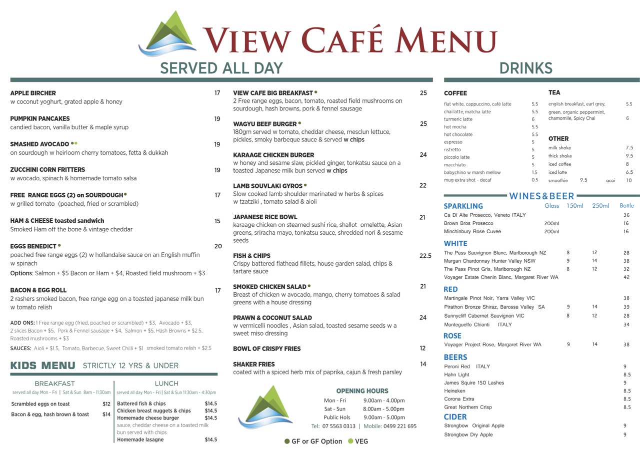 View Cafe menu December 2023